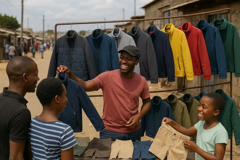 Affordable clothing at a township market stall